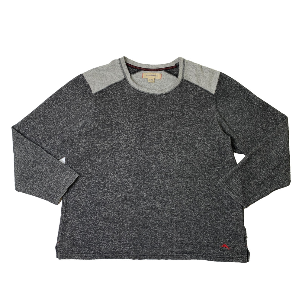 Tommy Bahama Sleep Sweater Mens XXL Gray Two-Tone Crew Fleece Pullover Lounge